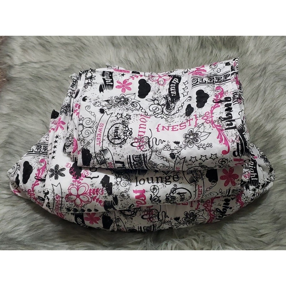 Grace Home Fashion Pink Black White Full Size Sheets Fitted Flat 2 Pillow Cases